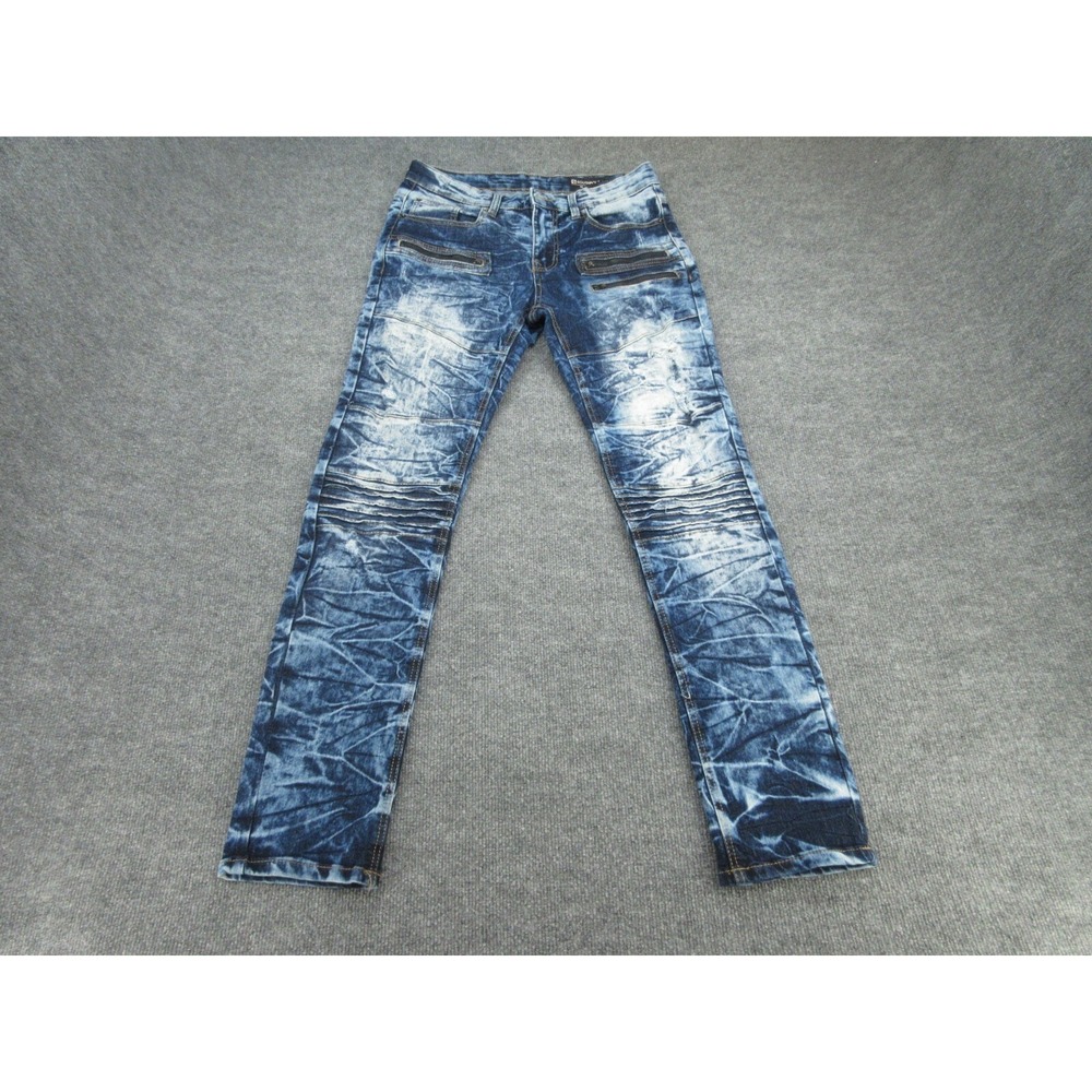Southpole Mens Jeans Skinny Blue Acid Wash Moto Distressed 32x32